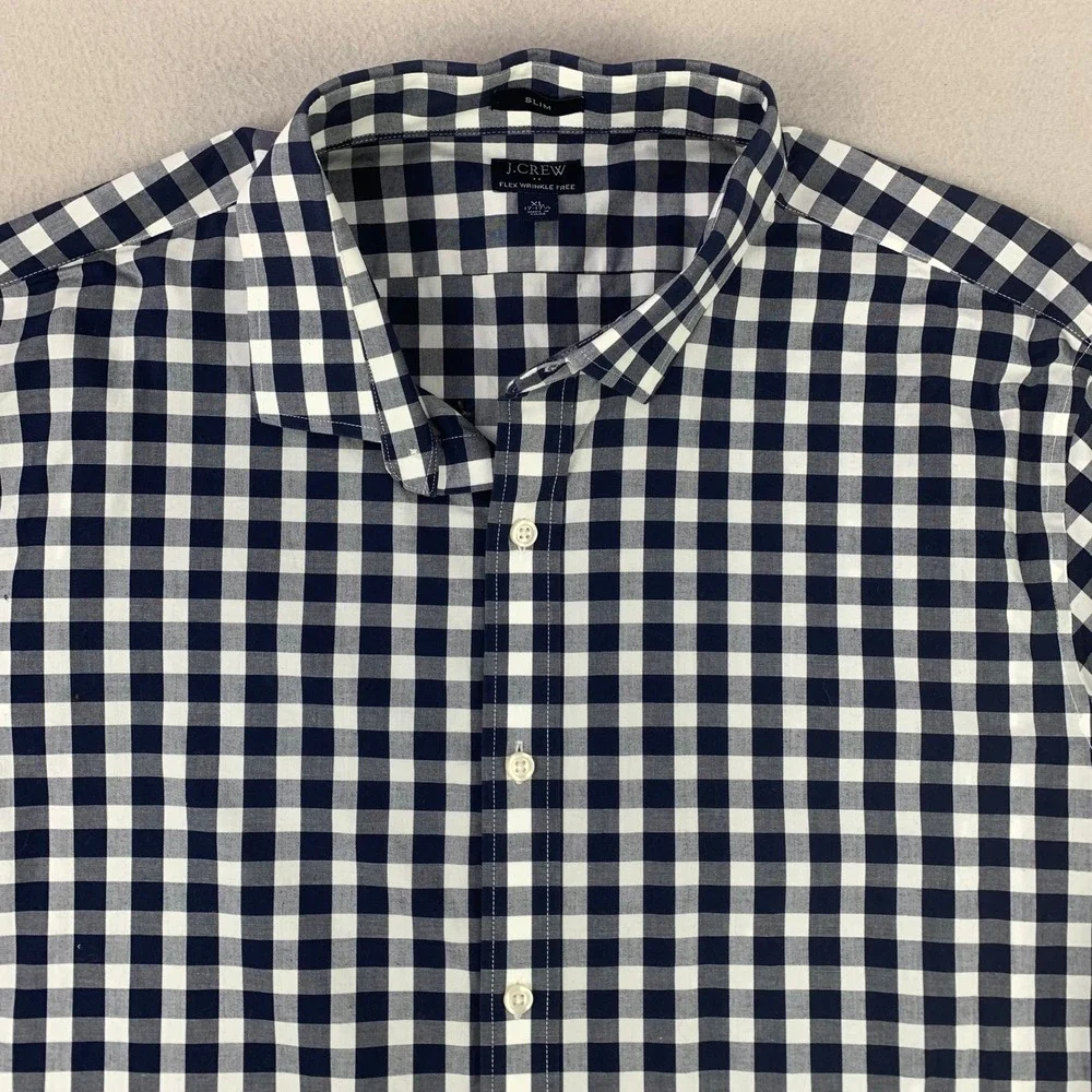 J.CREW Shirt Mens‎ XL Blue Gingham Check Plaid Long Sleeve Slim-Fit Button Up